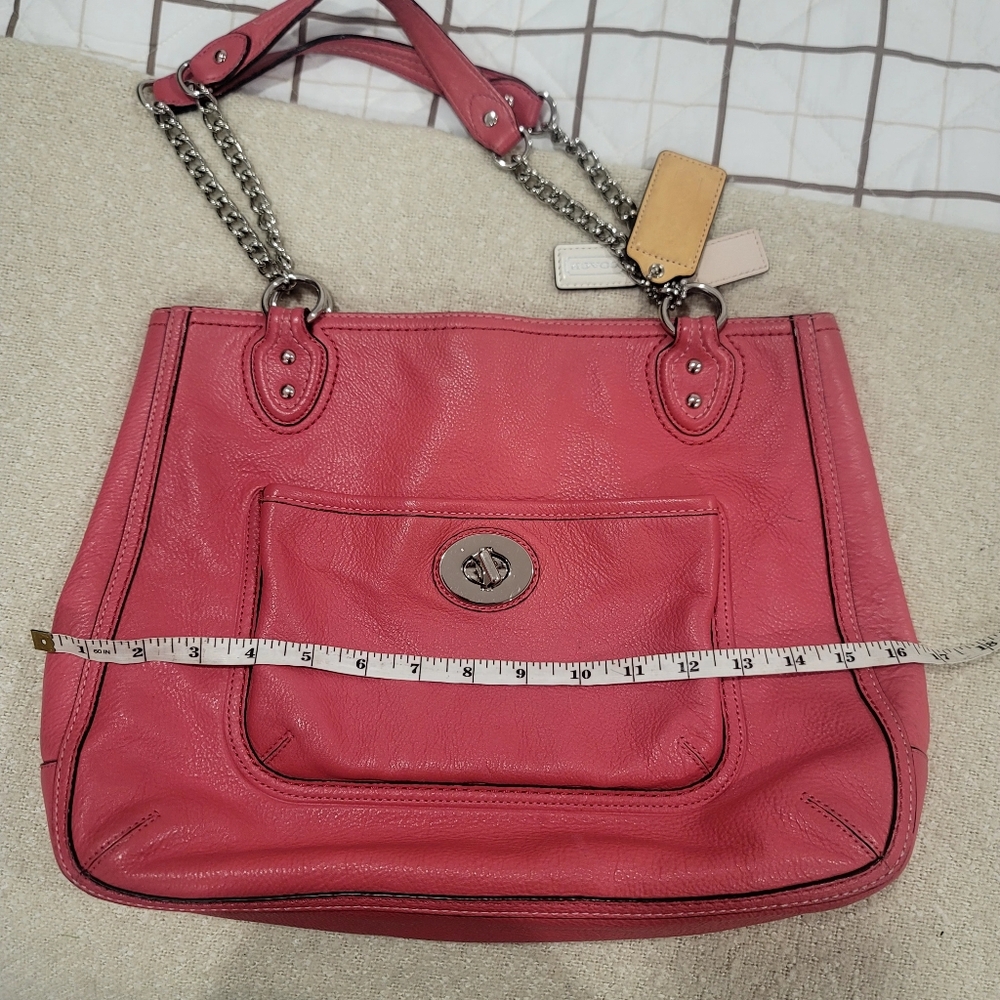​Coach Poppy Taylor East West Tote Pink Pebbled Leather Silver Chain 24083 - Picture 16 of 17